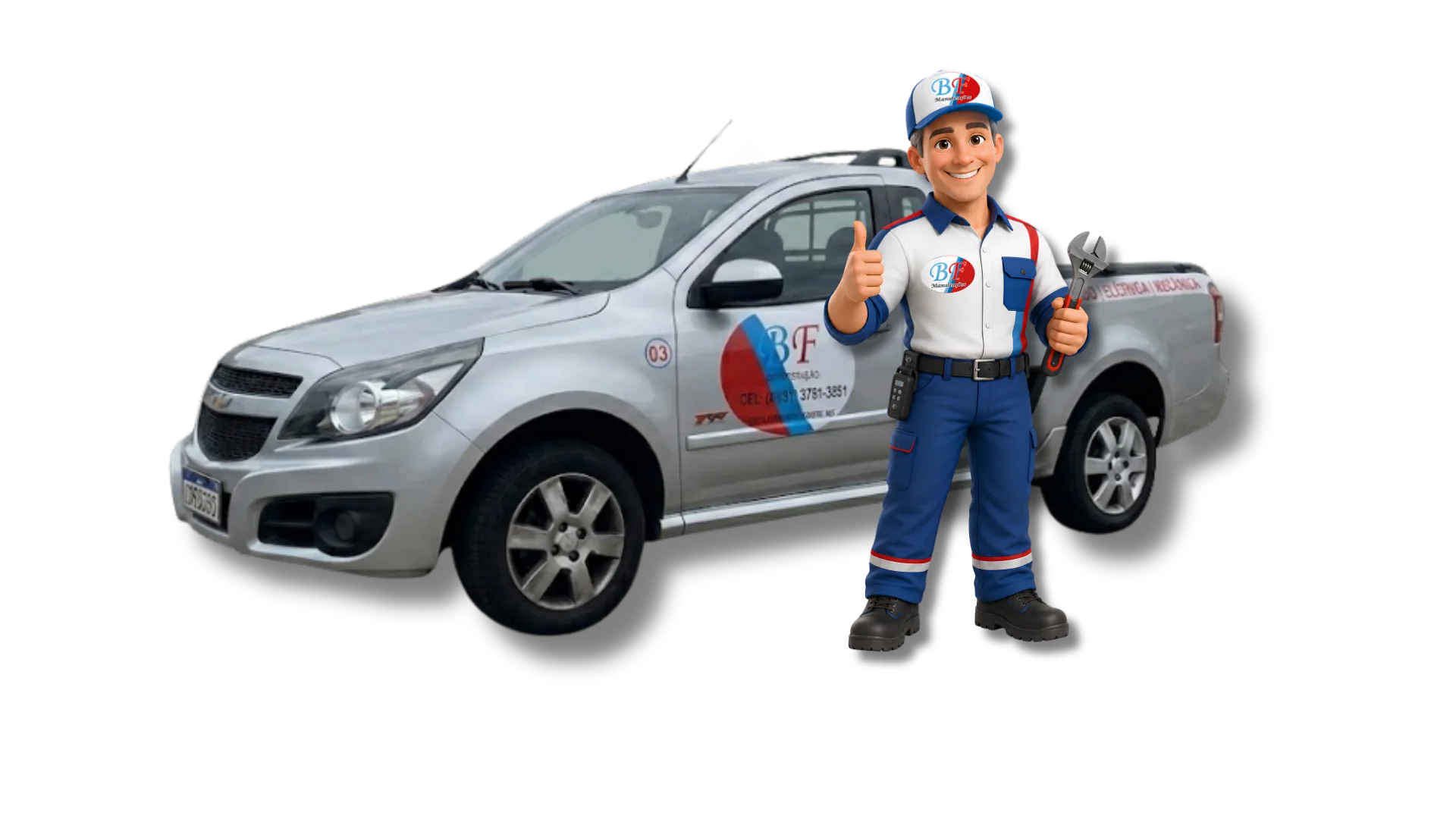 Veículo e técnico da BF Manutenções prontos para o atendimento